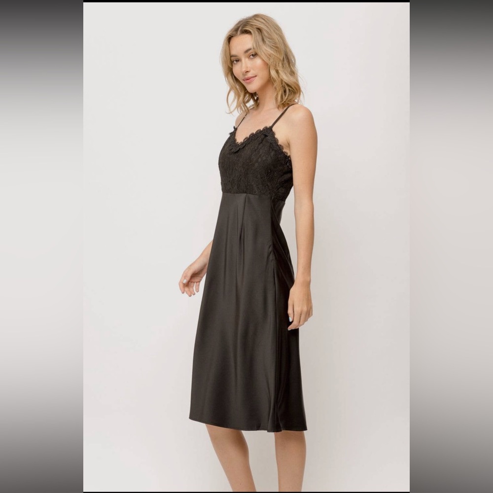 84. Slip Dress Lace Inset Evening Cocktail Black Side Zip S, M & L Available NWT - Picture 7 of 7